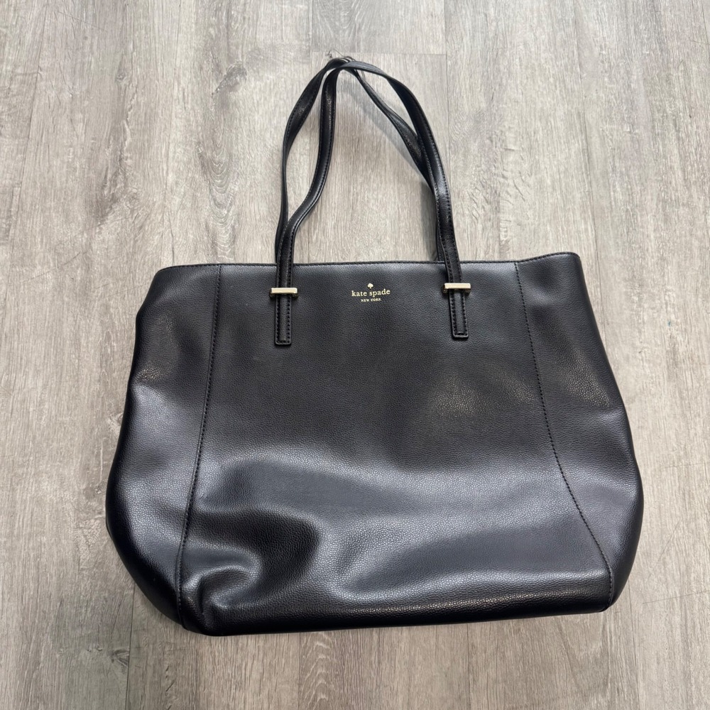 Kate Spade New York Black Pebbled Leather Tote Bag Gold Hardware Shoulder Bag
